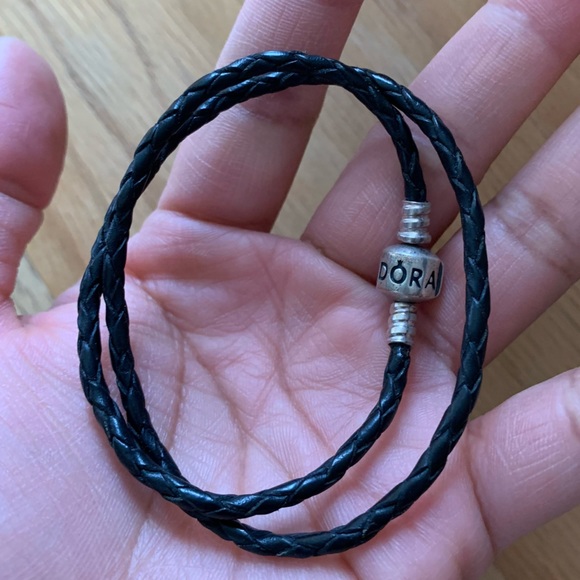 Bundle 2 Matching Retired Pandora Black Leather Bracelet & Necklace Set - Picture 7 of 10